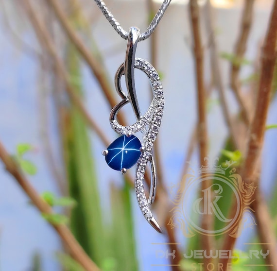 Star Sapphire Pendant Blue Lindy Star Sapphire Necklace Art Deco Pendant 6rays Star 925sterling Silver Gemstone Pendant Etsy Canada