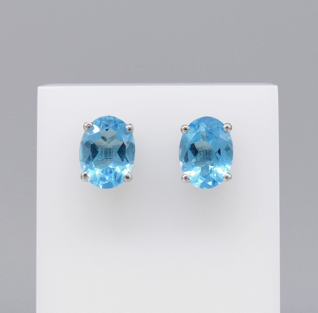 Genuine Oval Swiss Blue Topaz 925 Sterling Silver Stud Earrings 6×8mm ...