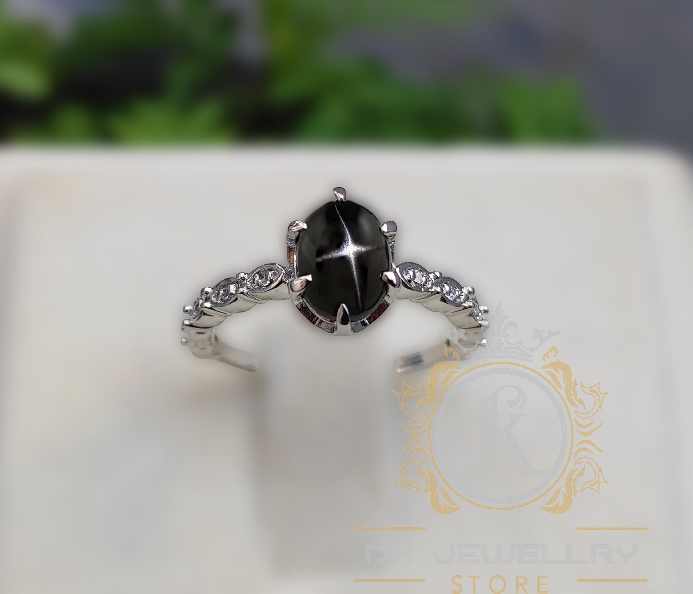 Natural Black Star Sapphire Diopside Ring, Black Star Ring Natural Black Star Sapphire Diopside Ring, Black Star Ring