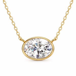 Collier moissanite ovale de 2 carats : pendentif solitaire en argent sterling délicat