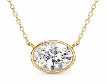 2 Carat Oval Moissanite Necklace: Dainty Sterling Silver Solitaire Pendant