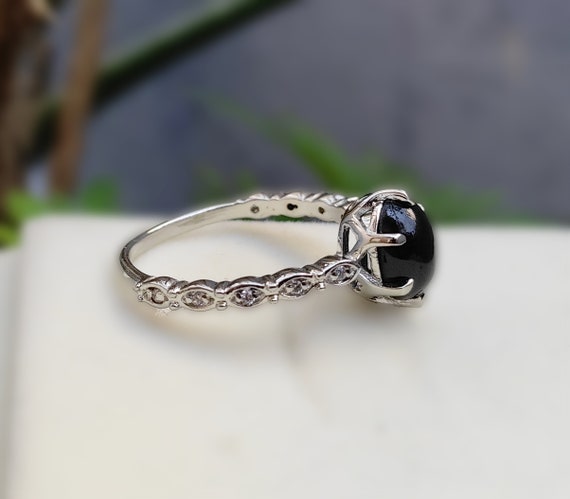 Natural Black Star Sapphire Diopside Ring, Black Star Ring