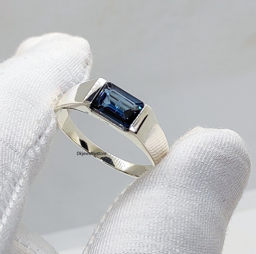 Emerald Cut London Blue Topaz Sterling Silver Ring, 6x8 Mm - Etsy