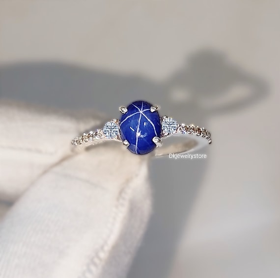 Blue star sapphire 2024 ring with diamonds
