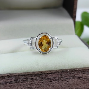 Citrine Engagement Ring, Statement Ring, November Birthstone, Citrine Cocktail Ring, 925 Sterling Silver, Gift for Her