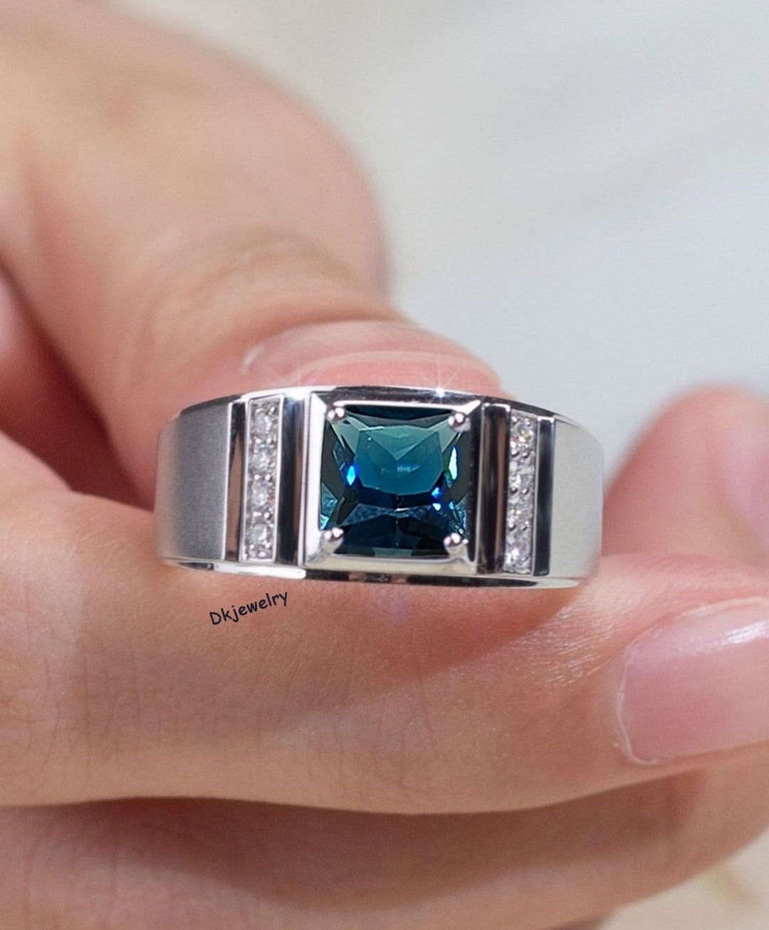 Buy Square London Blue Topaz Men's Ring, Princess Square Gemstone,  Birthstone Ring, 925 Sterling Silver, Gift for Him Online in India
