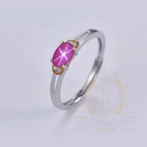 Dainty Pink Lindy Star Sapphire Ring, Star Gemstone, 925 Sterling Silver, Lab Star Sapphire Ring, Handmade Ring for Her