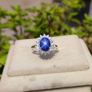 Blue Star Sapphire & Diamond Ring In Sterling Silver - Elegant Gift Box, Birthstone Jewelry, Natural Gemstone - View #5