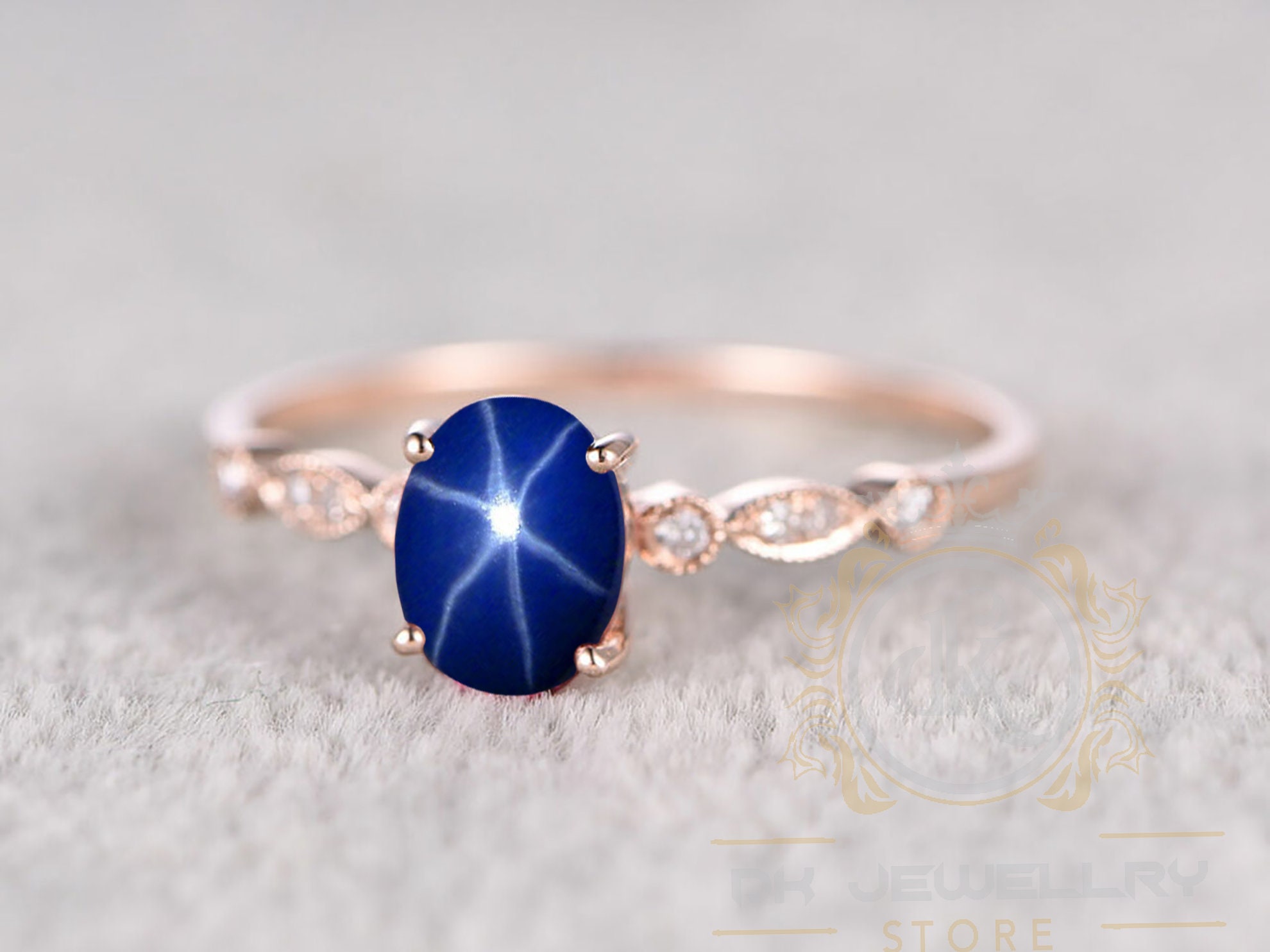 Vintage Star Sapphire & Diamond Ring 14k bicolor gold 1950's - 66mint Fine  Estate Jewelry