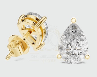 3.50 Carat Pear Moissanite Stud Earrings: 14K Gold Wedding Jewelry