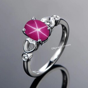 Pink Star Sapphire Ring: 925 Sterling Silver Promise Ring