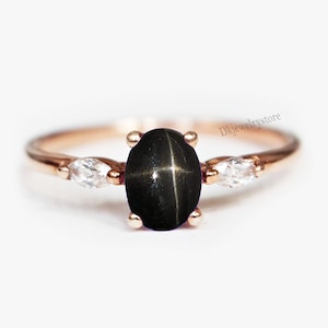 Black Star Diopside Ring: 925 Sterling Silver, CZ Diamonds