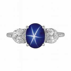 Blue Star Sapphire Ring, Star Gemstone Ring, Lindy Star Sapphire, Mothers Day Gifts, 6 Rays Star Sapphire, 925 Sterling Silver