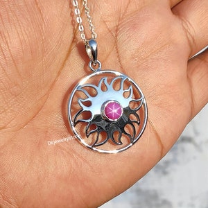 Sunflowers Pink Star Sapphire Pendant: Lindy Star, Sterling Silver Necklace