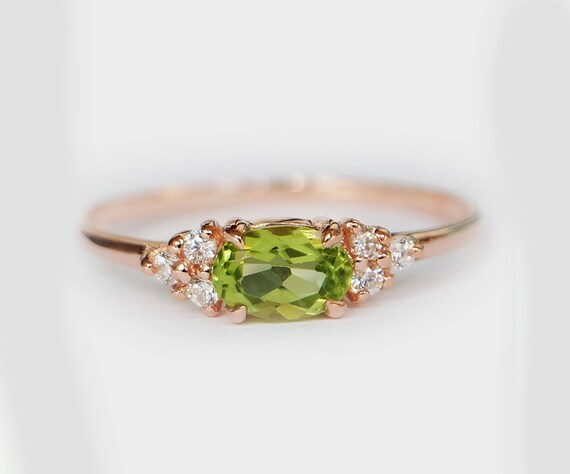Antique Peridot Ring, Peridot Diamond Ring, August Birthstone Ring