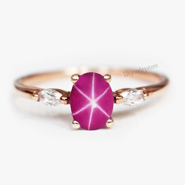 Handmade Star Sapphire Ring, Lindy Star, 925 Sterling Silver, Pink Star Sapphire, 6 Rays Star Gemstone, Gift for Her