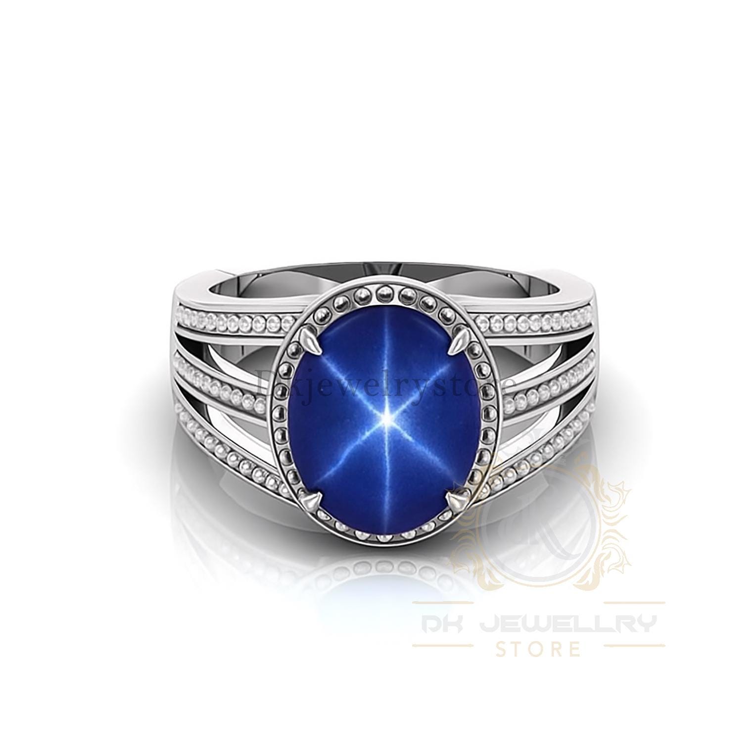Vintage Style Blue Star Sapphire Ring, Sterling Silver Signet
