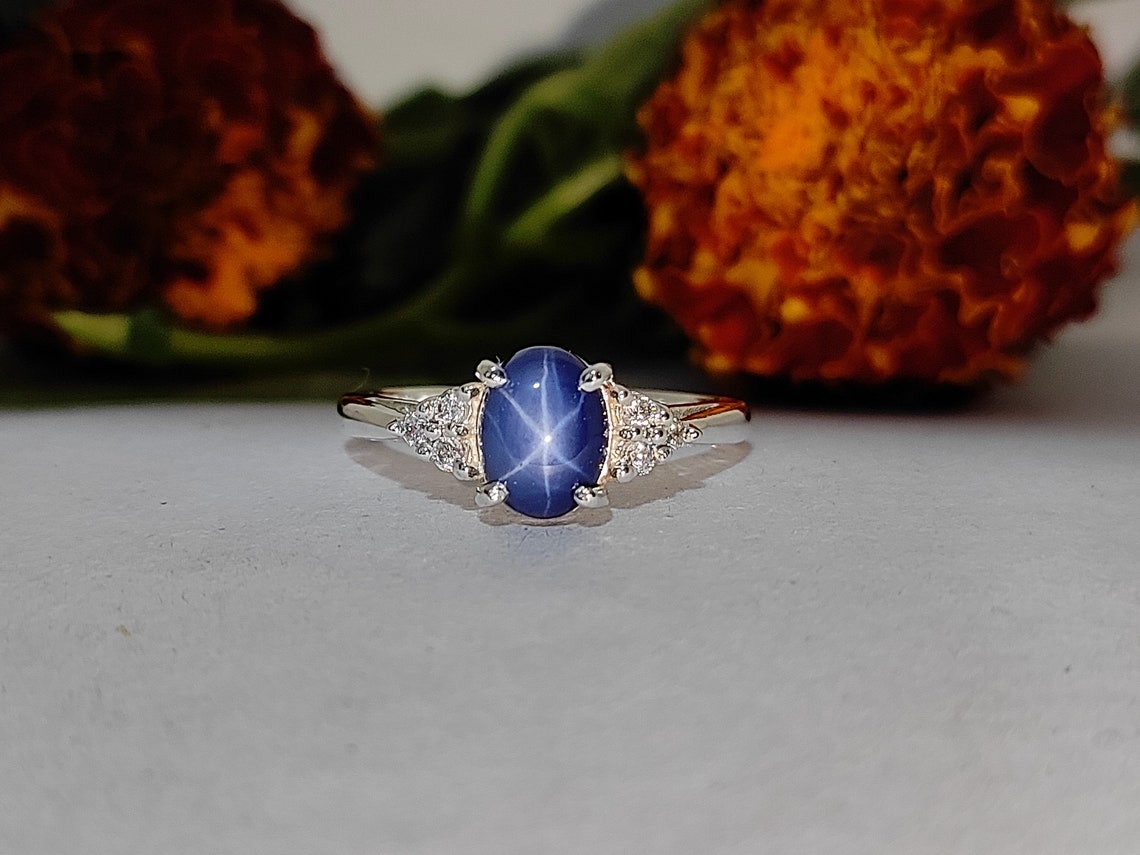 Star Sapphire Ring Star Engagement Ring Lindy Star Ring - Etsy