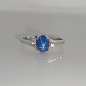 Blue Star Sapphire Ring, Lindy Star Ring, 925 Sterling Silver, 6rays ...