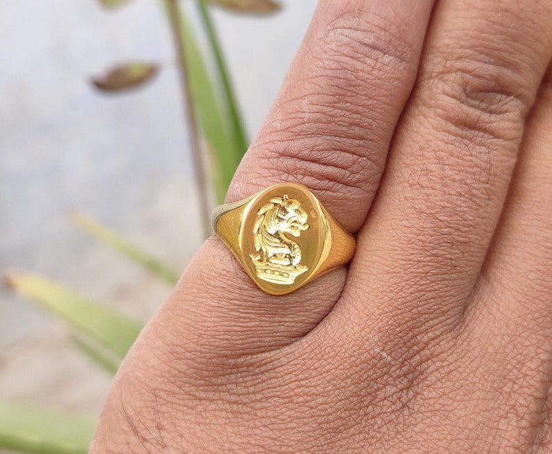 mens signet rings, 18k gold Filled ring, welsh signet ring, custom signet ring, antique signet ring, signet ring woman image 1