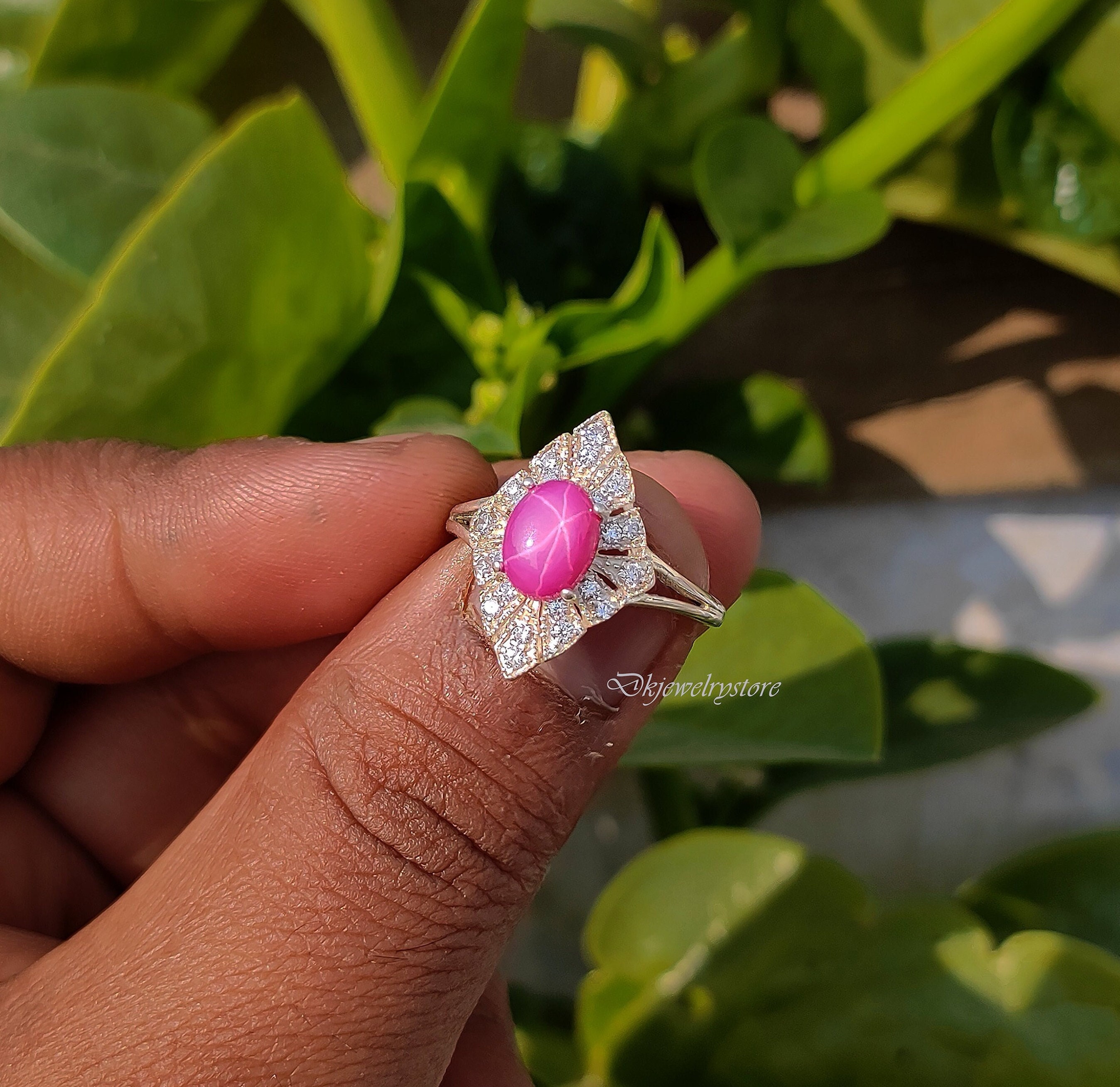 Vintage 14K Gold Rose Blossom Ring with Pink Linde Star Sapphire