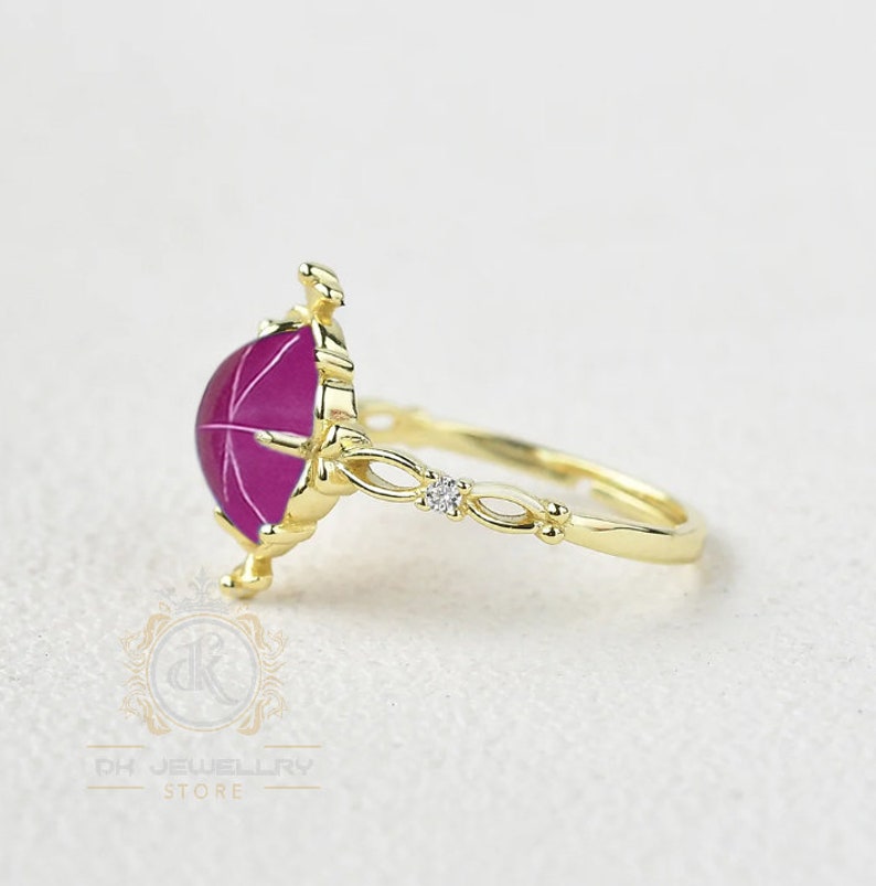 10k Yellow Gold Star Sapphire Ring, Pink Lindy Star Sapphire, Handmade Ring, Weeding Gift, Star Gemstone, Christmas Gifts image 2