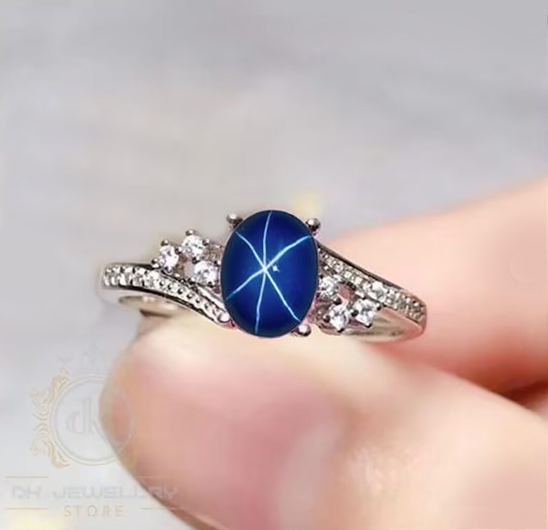 Blauer Lindy Stern Ring – 925 Sterlingsilber, Handgefertigt, Mit Saphir-Design