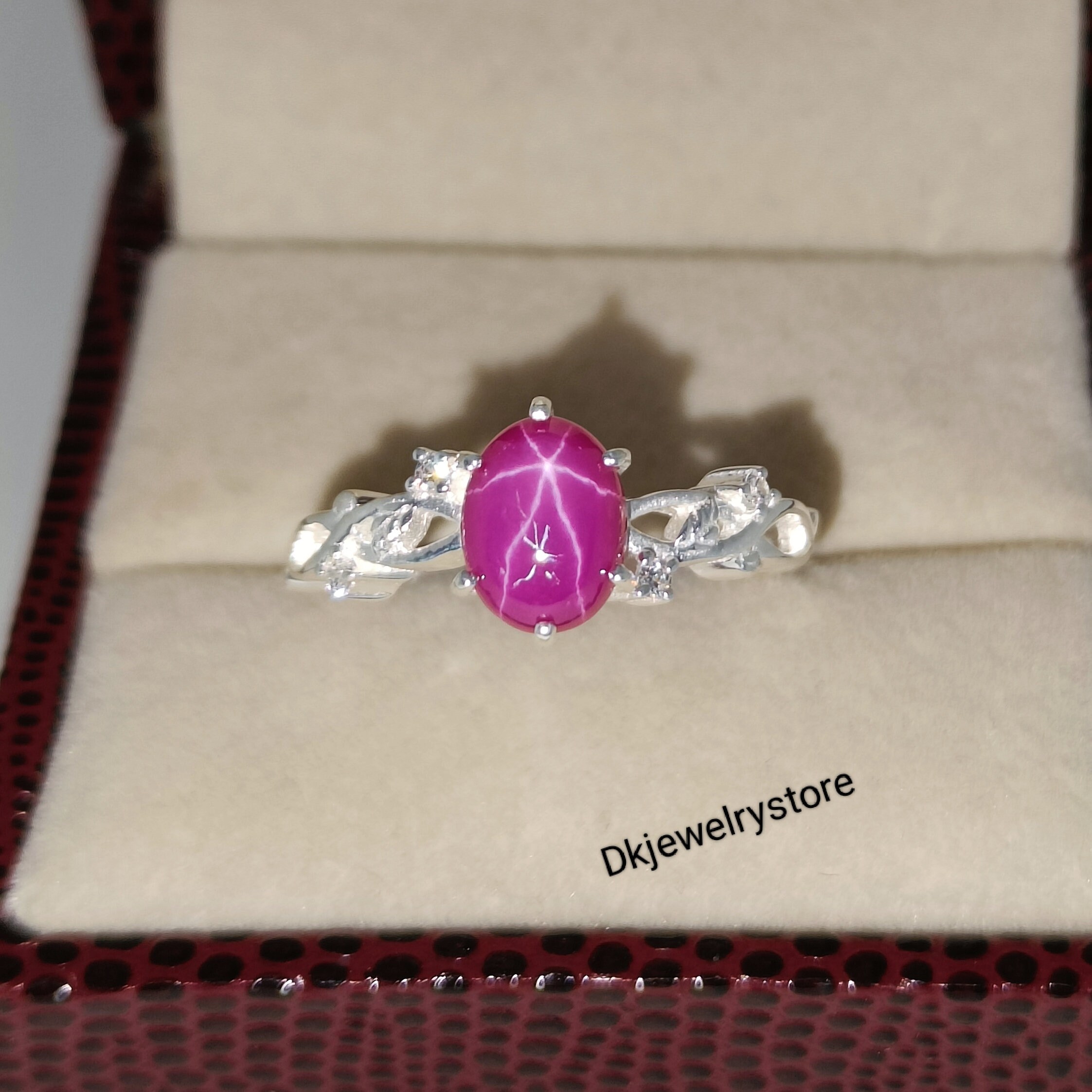 Bague Saphir étoile Rose En Argent Sterling 925 - Saphir De Laboratoire Ovale 8x6mm - Neuf