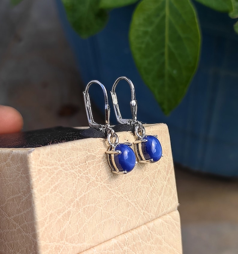 Lindy Star Sapphire Earring, Blue Star Sapphire Earring, Drop & Dangle Earring, Lever Back Earring, 925 Sterling Silver, Gift For Her image 6