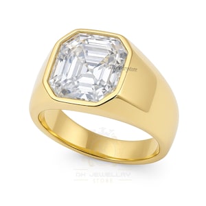 5 Carat Asscher Cut Moissanite Ring for Men, Solid Bezel Set 925 Sterling Silver Ring, Modern Statement Engagement Ring, Luxury Gift for Him