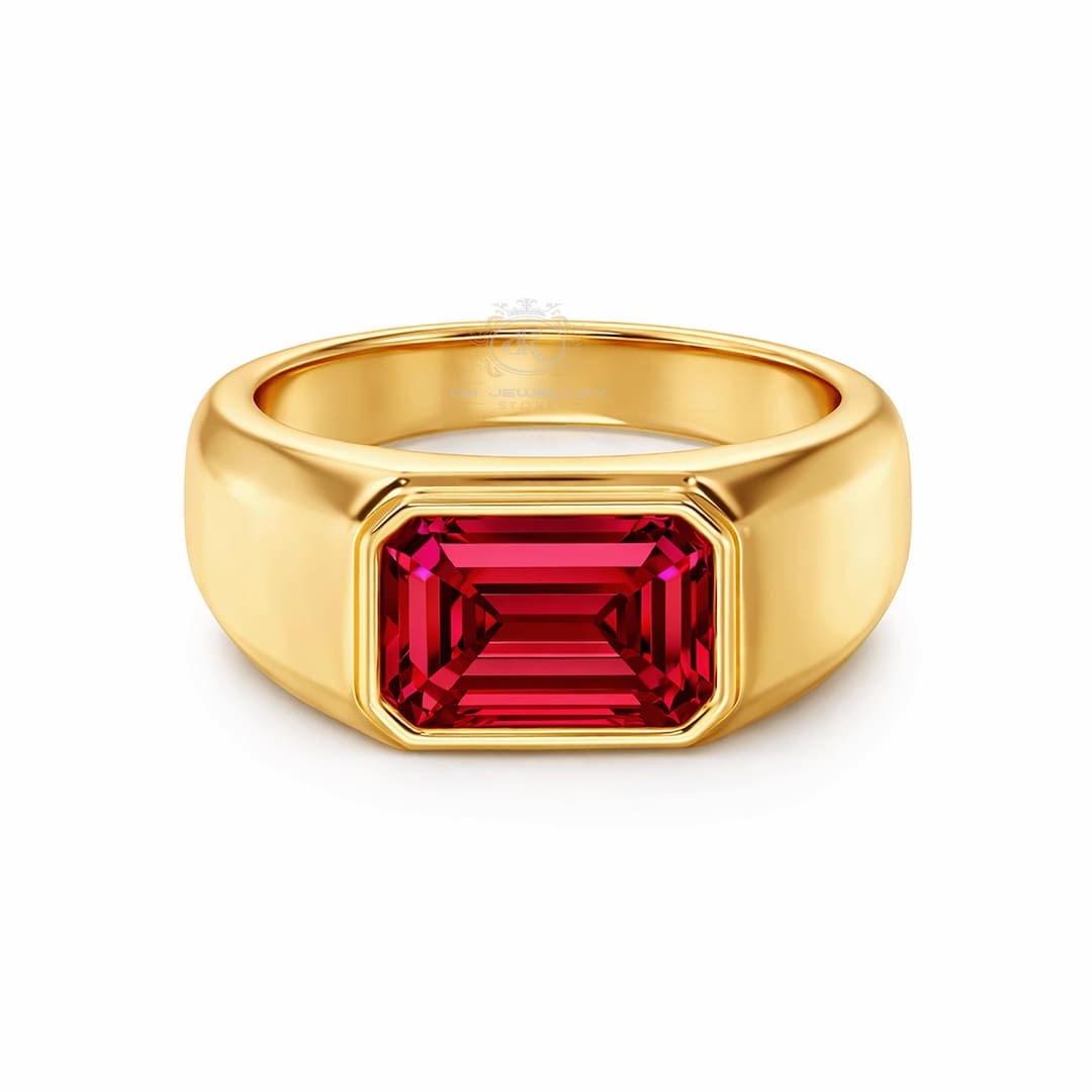 Handmade Emerald Cut Lab Ruby Signet Ring, Gold Plated Sterling Silver ...