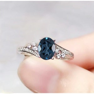 London Blue Topaz Ring, Genuine London Topaz, 925 Sterling Silver, Engagement Ring, Topaz Gemstone, Christmas Gift for Her