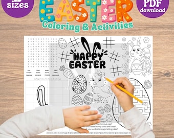 Mantel individual de Pascua para colorear y actividades: juegos, chistes, laberintos, búsqueda de palabras y colorear
