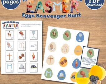 Descarga de huevos de Pascua de resurrección con búsqueda del tesoro: diversión centrada en Cristo con versículos bíblicos