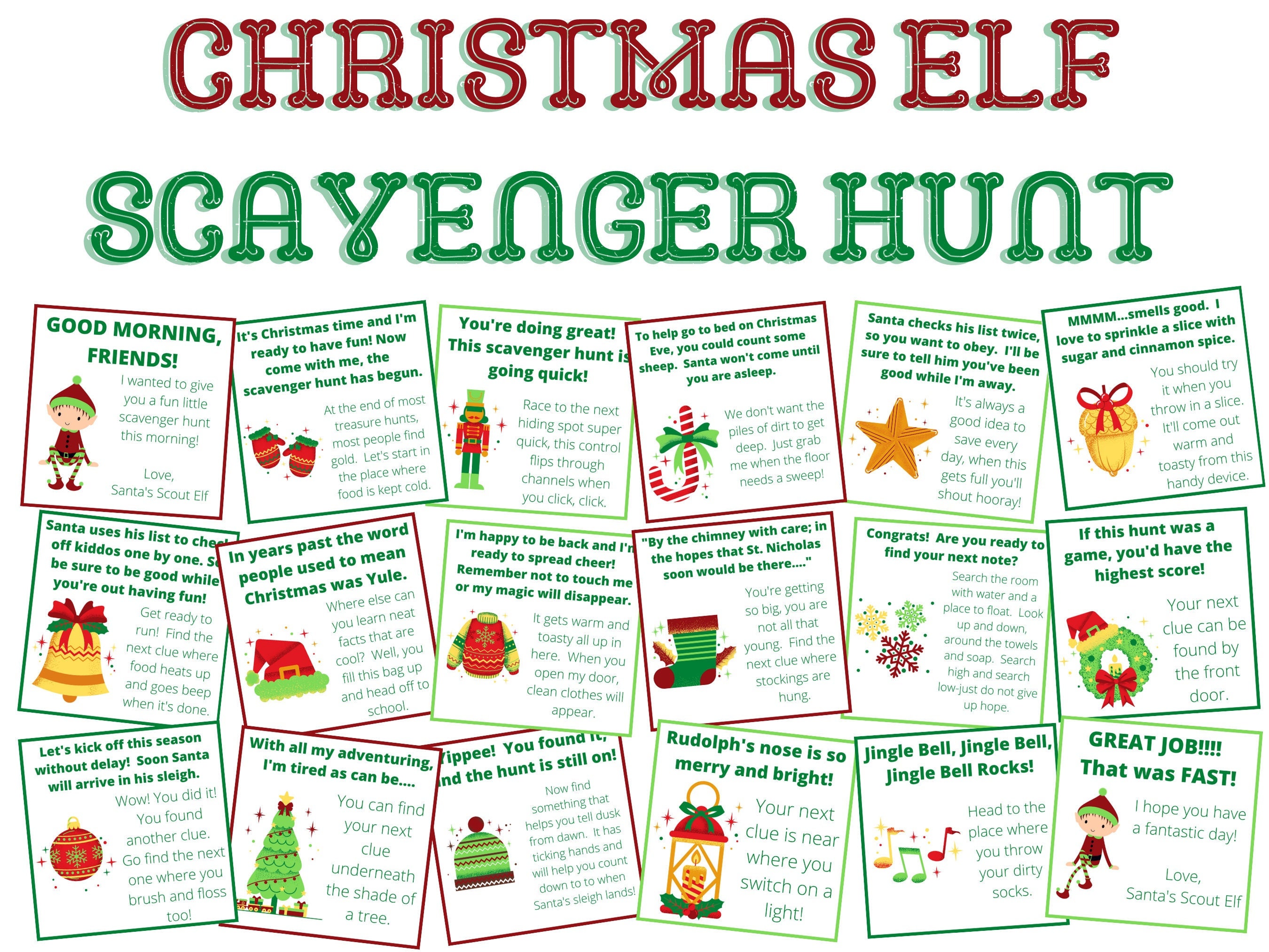 Christmas Elf Scavenger Hunt Treasure Hunt Christmas Scavenger Hunt