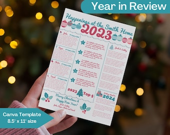 Plantilla de boletín navideño: Resumen del año, editable en Canva (descarga digital)