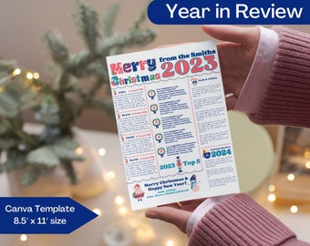 Plantilla editable para boletín familiar de Navidad: Resumen del año (descarga digital de Canva)