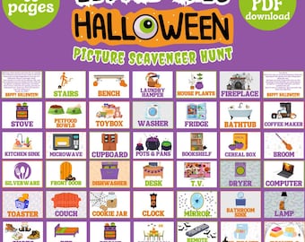Búsqueda del tesoro con imágenes de Halloween: Juegos para niños pequeños, pistas con imágenes (Descarga PDF)