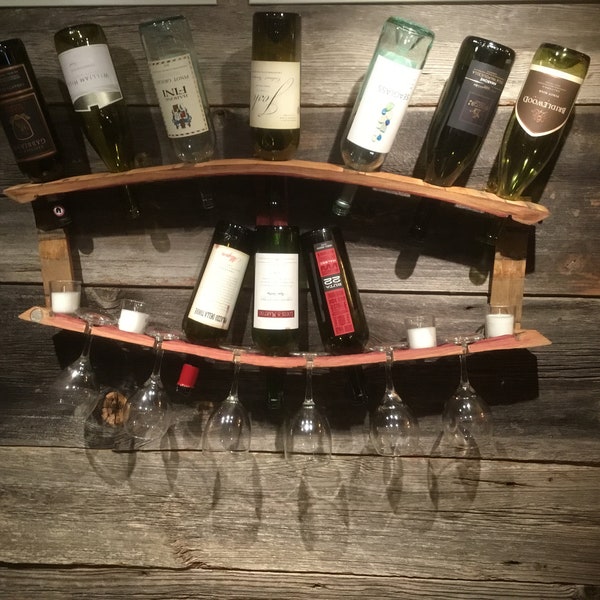 Reclaimed Wine barrel stave 10 plus bottles, 4 candles included, 6 wine glasses