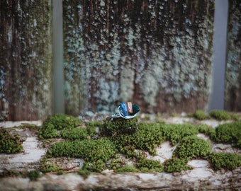 Blue Agate-Goldstone-Green Aventurine Wire Wrapped Ring