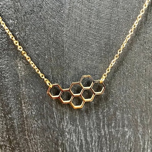 Beehive necklace, Honey necklace, Honeycomb, Honeycomb necklace, Bees, Bee, Bee Necklace, Nature Necklace, Stainless Steel Necklace, Gold