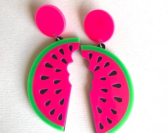 Watermelon earrings, Fruit earrings, Asymmetrical earrings,Summer earrings, Watermelon slice earrings, Acrylic earrings,Nutritionist jewelry