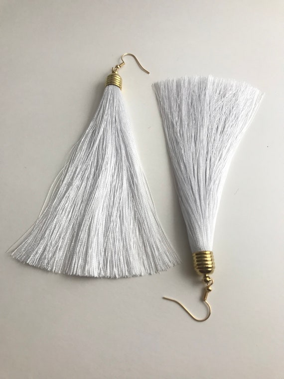 Long white tassel best sale earrings