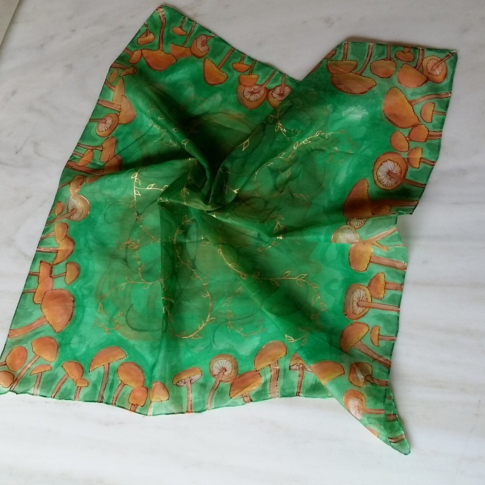 Mushrooms in silk scarf Fungi art Unique gift for her Hand Etsy