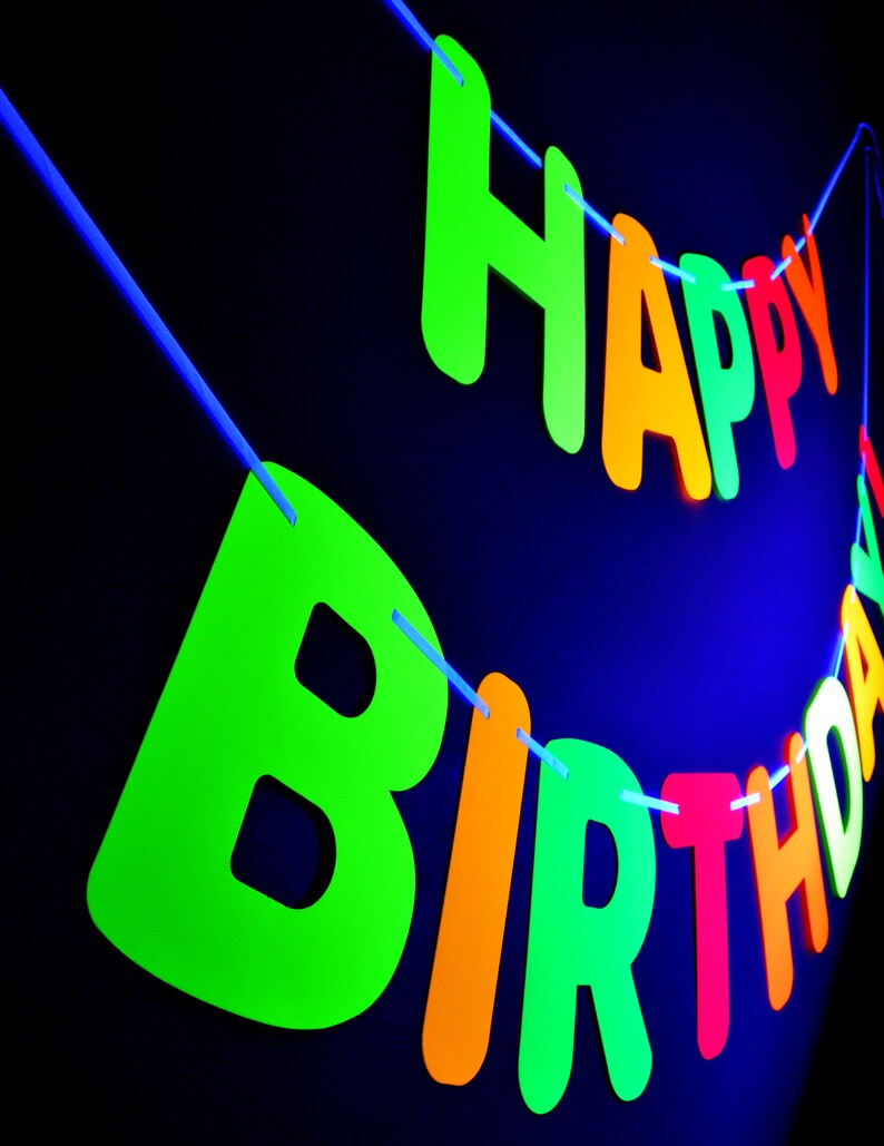 Neon Happy Birthday Banner Black Light Reactice UV Glow Etsy