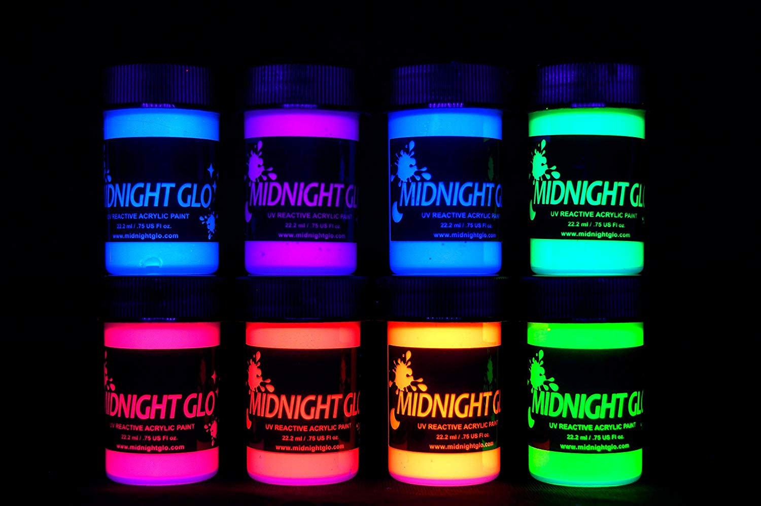 Directglow 2oz UV Blacklight Reactive Fluorescent Acrylic Paints (6 Color Neon Assortment)