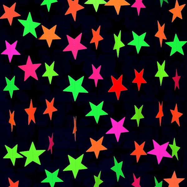 Star Garland Black Light Reactive Neon Glow Birthday, Glow in the dark Party, Neon decorations Glow Party Backdrop Glow Birthday party decor