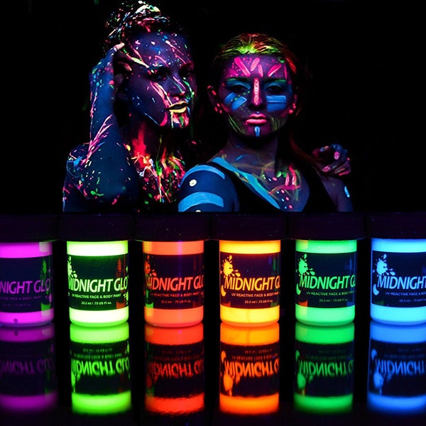 UV Neon Face & Body Paint Glow Kit (6 Bottles 0.75 oz. Each) - Top Rated Blacklight Reactive Fluorescent Paint - Safe, Washable, Non-Toxic