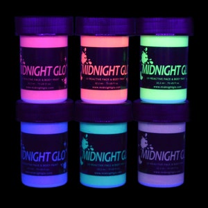 Metallic Body Paint Black Light Paint UV Glow Blacklight Reactive Fluorescent Paint - Safe On Skin, Washable, Non-Toxic (6x 0.75oz)