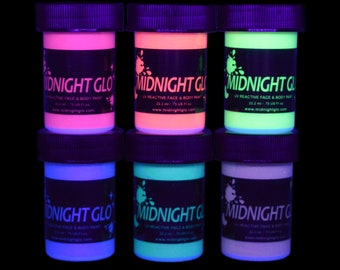 Metallic Body Paint Black Light Paint UV Glow Blacklight Reactive Fluorescent Paint - Safe On Skin, Washable, Non-Toxic (6x 0.75oz)